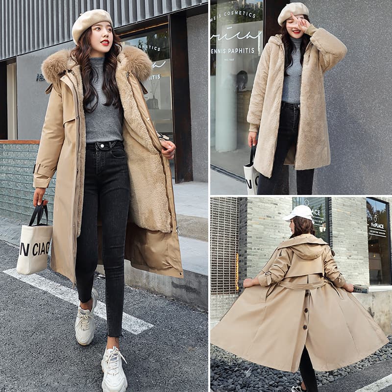 Women's long winter new fashion over the knee, one dress and three live cotton-padded clothes