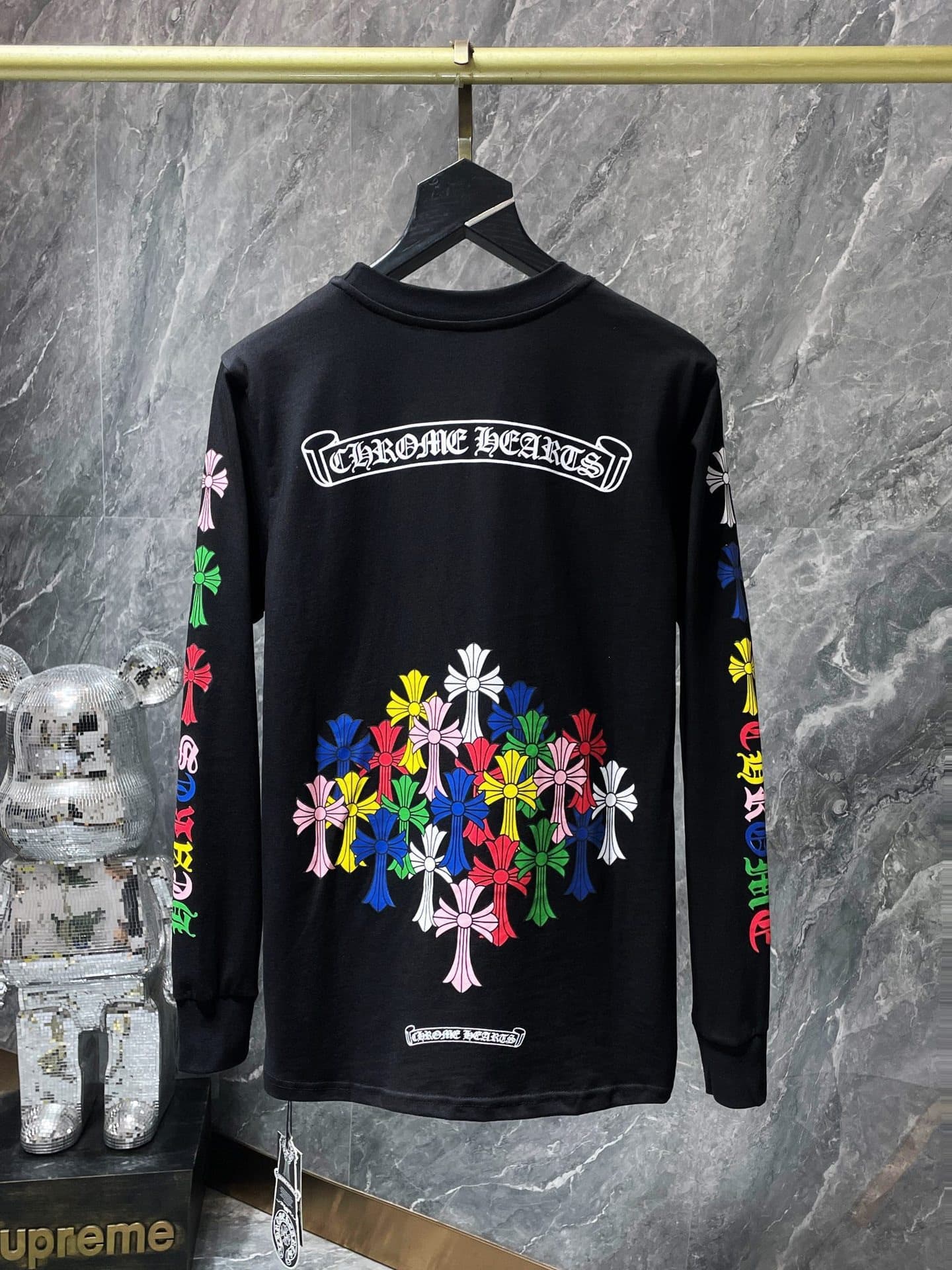 T-shirt à manches longues Chrome Hearts style fer à cheval – Coton premium, imprimé croix gothique, t-shirt streetwear graphique unisexe multico
