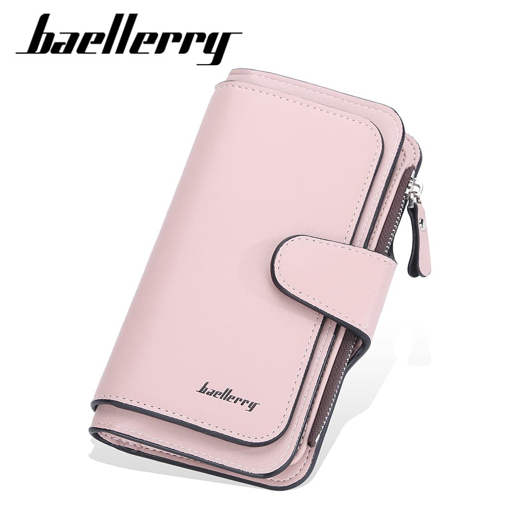 New women's long wallet Baellerry style zipper buckle multi-card slots three-fold coin purse clutch