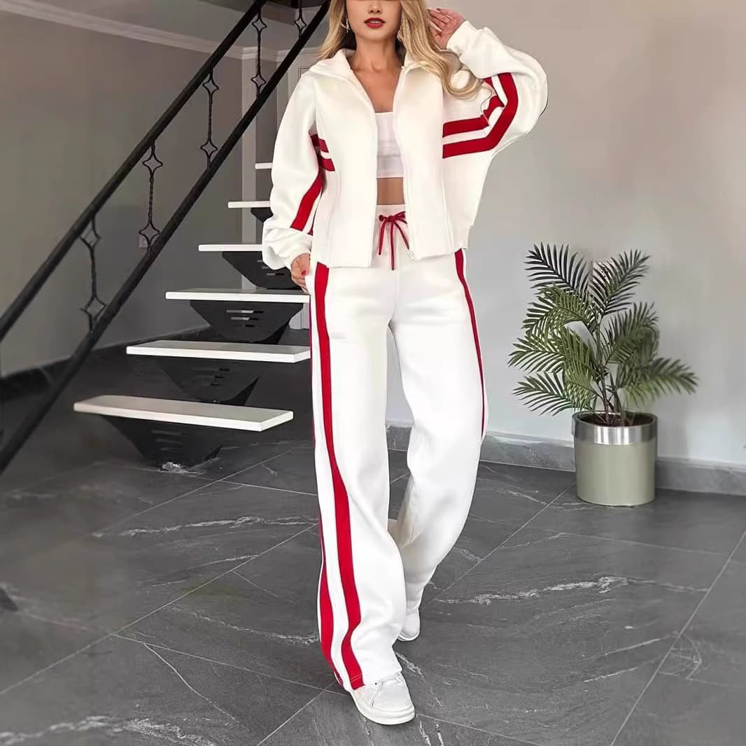Y2K Women's Striped Zipper Top Jacket Casual Sports Suit Autumn Collection European And American Style Regular Fit