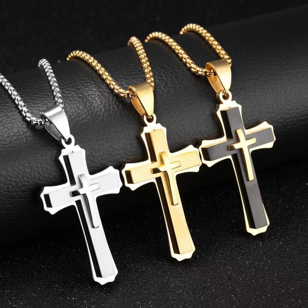 Hot Selling Jewelry Stainless Personality Trendy European And American Multi-layer Cross For Men Punk Style Titanium