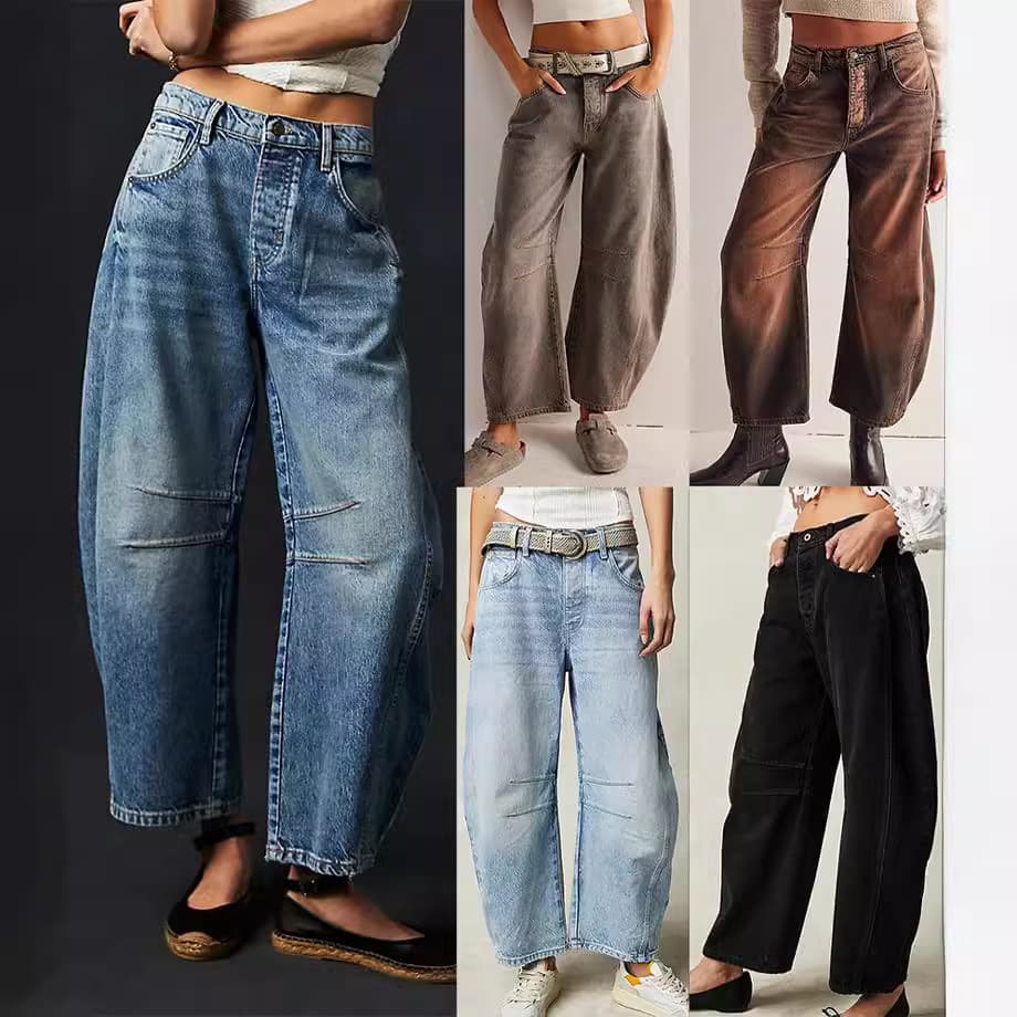 Women's Clothing Spring Casual Loose Mid Waist Tube Shaped Women's Jeans
