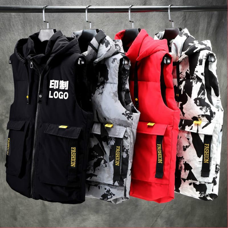 Men's Down Cotton Vest For Outerwear, Spring And Autumn New Style, Trendy Hooded Vest, Thickened Warm Sleeveless Jacket