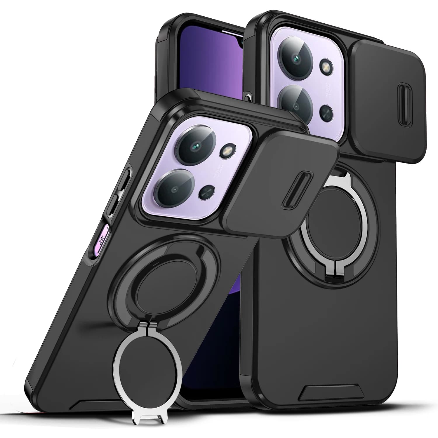 Magnetic Metal Ring Stand Armor Case For Xiaomi Redmi 15C 4G 171.6Mm 5G 173.2Mm Slide Push Window Lens Protection Phone