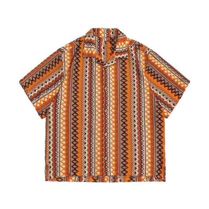 Men's Clothing Summer Ethnic Style Woven Contrasting Cuban Collar Short Sleeved Shirt Men And Women Hawaii Couple Loose Casual Shirt Trend