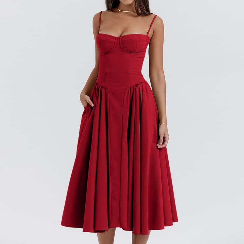 hot red dress new style tube top waist fashion sexy suspender skirt female