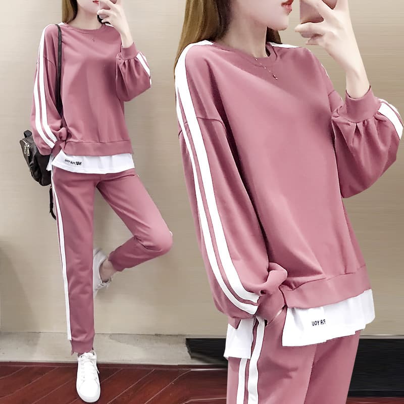 Women’s Clothing New Autumn Thin Sweater Two Piece Suit Large Size Slightly Fat Mm Age Reduction Slimming Stylish Casual Sports Suit
