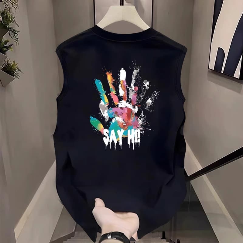 Men's Clothing Sports Vest Men's Summer Loose Outer Wear Sleeveless T Shirt Casual Wide Shoulder Waistcoat Top