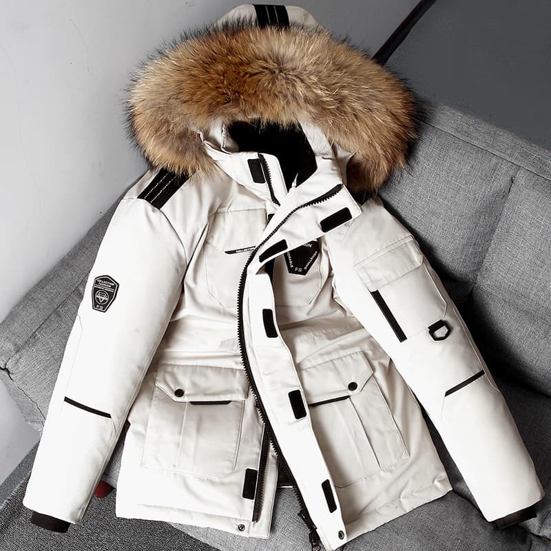 Men's Clothing 2024 new men's Silk cotton jacket running men's same style thickened large fur collar warm belt drawstring trendy men and women