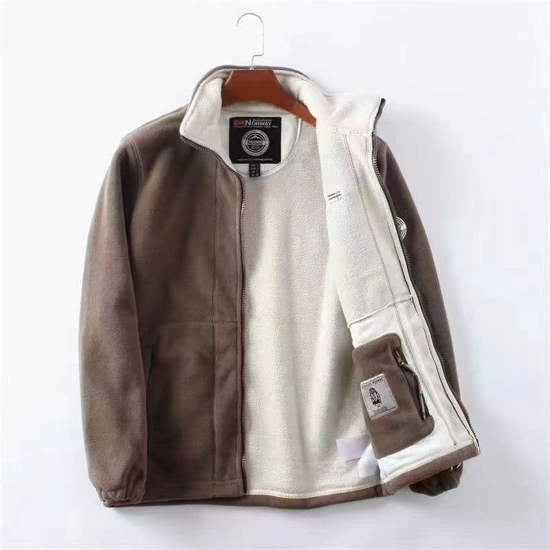 Norwegian single plush thickened double-sided fleece for men's autumn winter warmth, casual and loose oversized jacket
