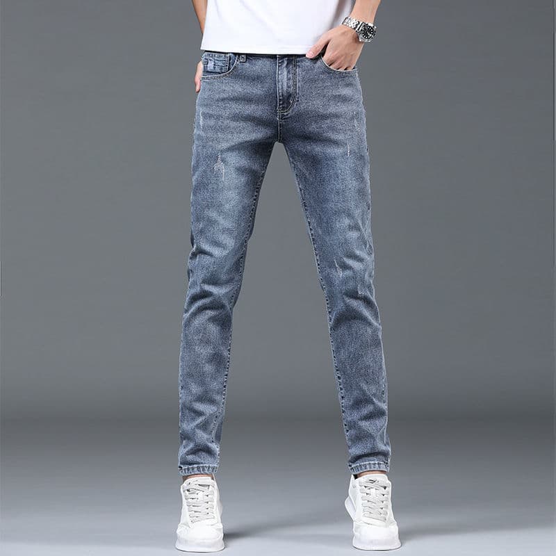 Printemps et automne nouveaux jeans de luxe légers haut de gamme pour hommes, marque tendance, coupe slim, élastique, petit pied, version coréenne