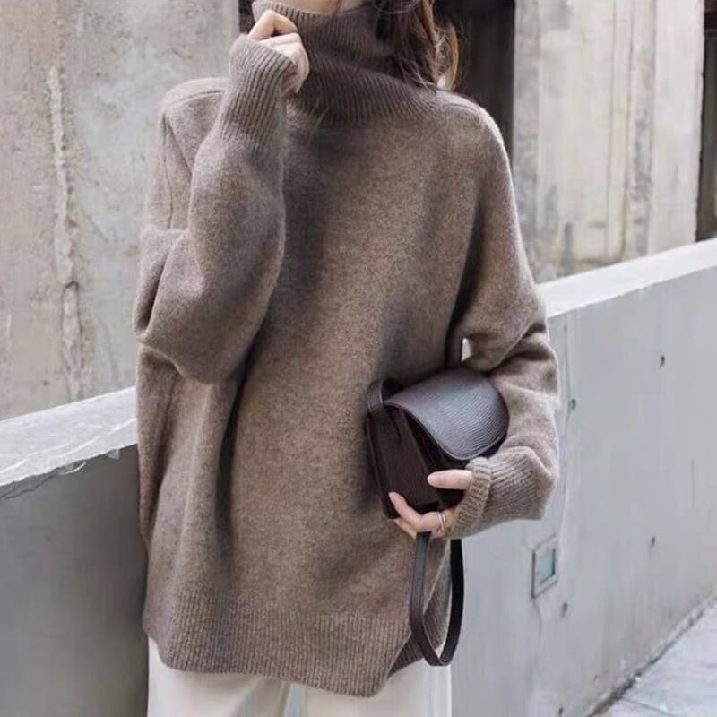 Women's Oversized High Neck Sweater - Soft Lambswool Blend Knit Top For Winter, Relaxed Fit, Chunky Cable Knit Pullover In Classic Colors