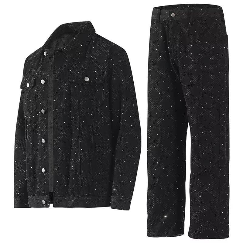 High Street Rhinestone Studded Flared Jeans For Men & Women - Stylish Straight-Leg Denim Pants With All-Over Crystal Embellishments