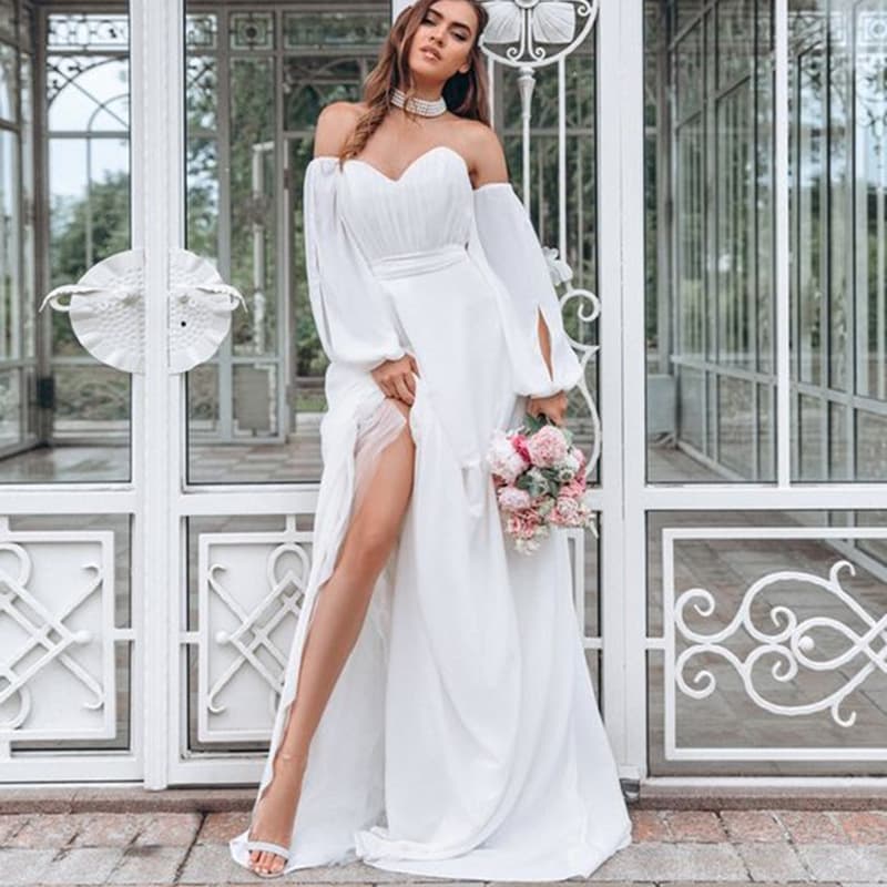 Women's Clothing Summer New Women's Long Sleeve Banquet Dress Dress Temperament Mid Waist Chiffon Sexy Skirt