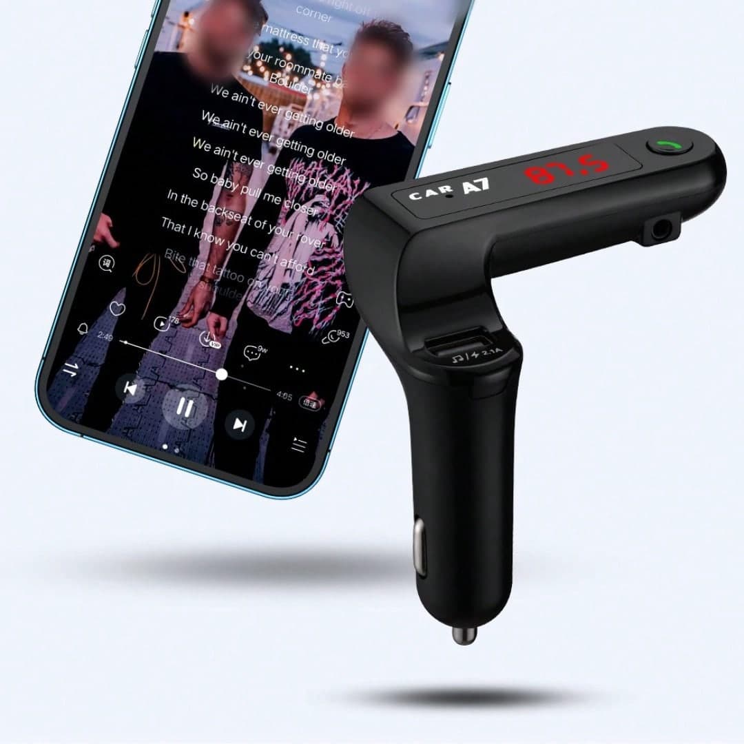 Car Charger With Bluetooth Hands-Free Calling & FM Transmitter Function