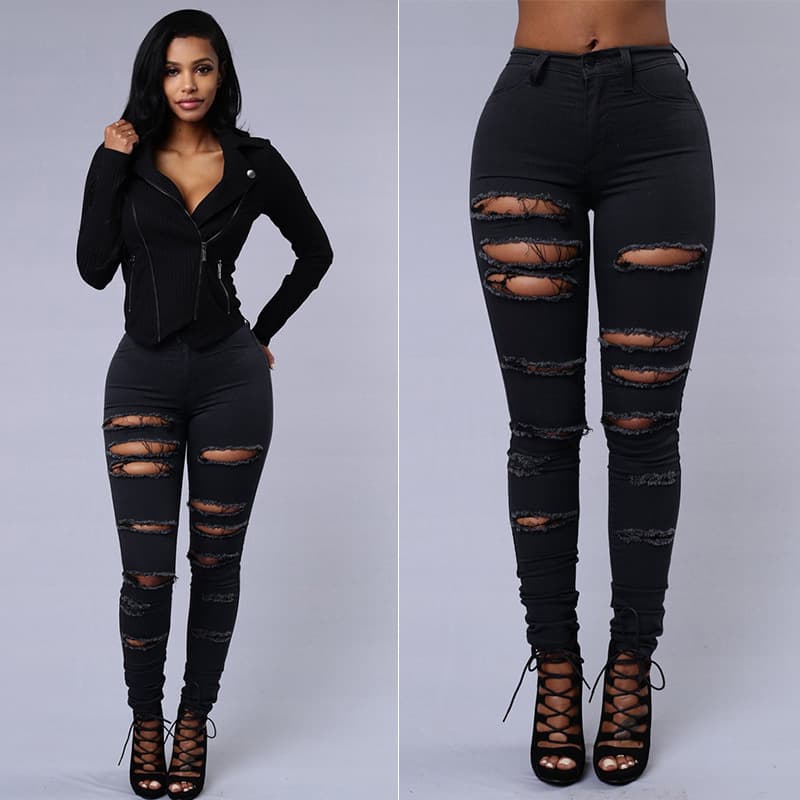Women's ripped jeans women's pencil pants women's jeans