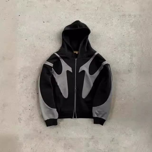 Y2K Streetwear Zip-Up Hoodie - Retro Harajuku Print Pullover, Oversized Unisex Hip-Hop Jacket