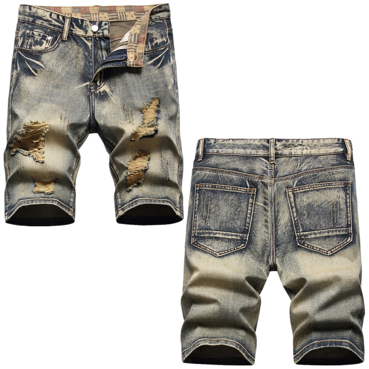 Men's Distressed Loose Fit Jeans – Ripped & Torn Casual Denim Pants With Stretch Comfort (Vintage Wash, Relaxed Fit, Multi-Hole Design)