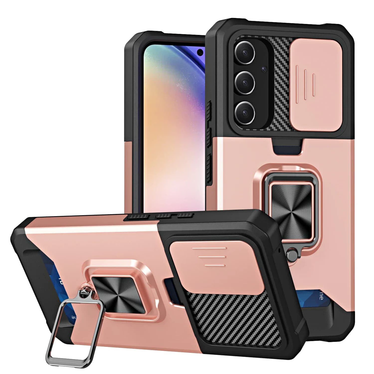 Coque antichoc Armor pour Samsung Galaxy S25 Ultra Plus S24FE A16 A06 A55, support d'anneau coulissant, objectif d'appareil photo, fente pour carte,