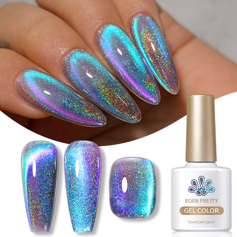 BORN PRETTY New Shijing Cat Eye Nail Gel - Laser Holographic Ice Crystal Waterlight Glass Bead Cat Eye Polish