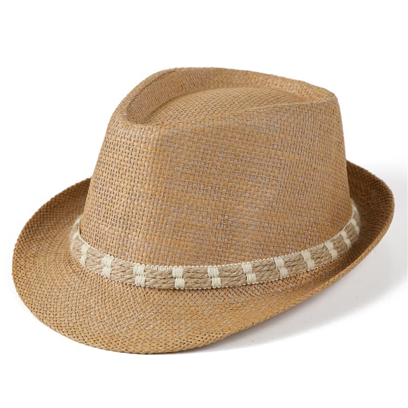 2024 Summer New Straw Knitted Hat Sunshade Small Top Hat Female British Retro Jazz Hat Gentleman Sunscreen Straw Hat