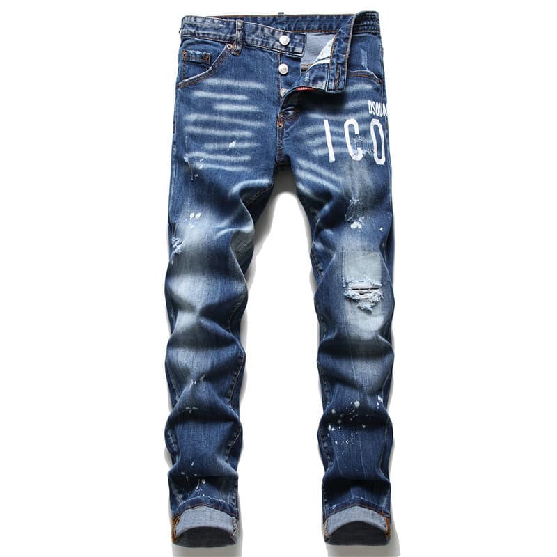 Automne et hiver nouveau pantalon de mendiant moulant en jean élastique D2 pour hommes avec impression de lettres Slim Fit 1086