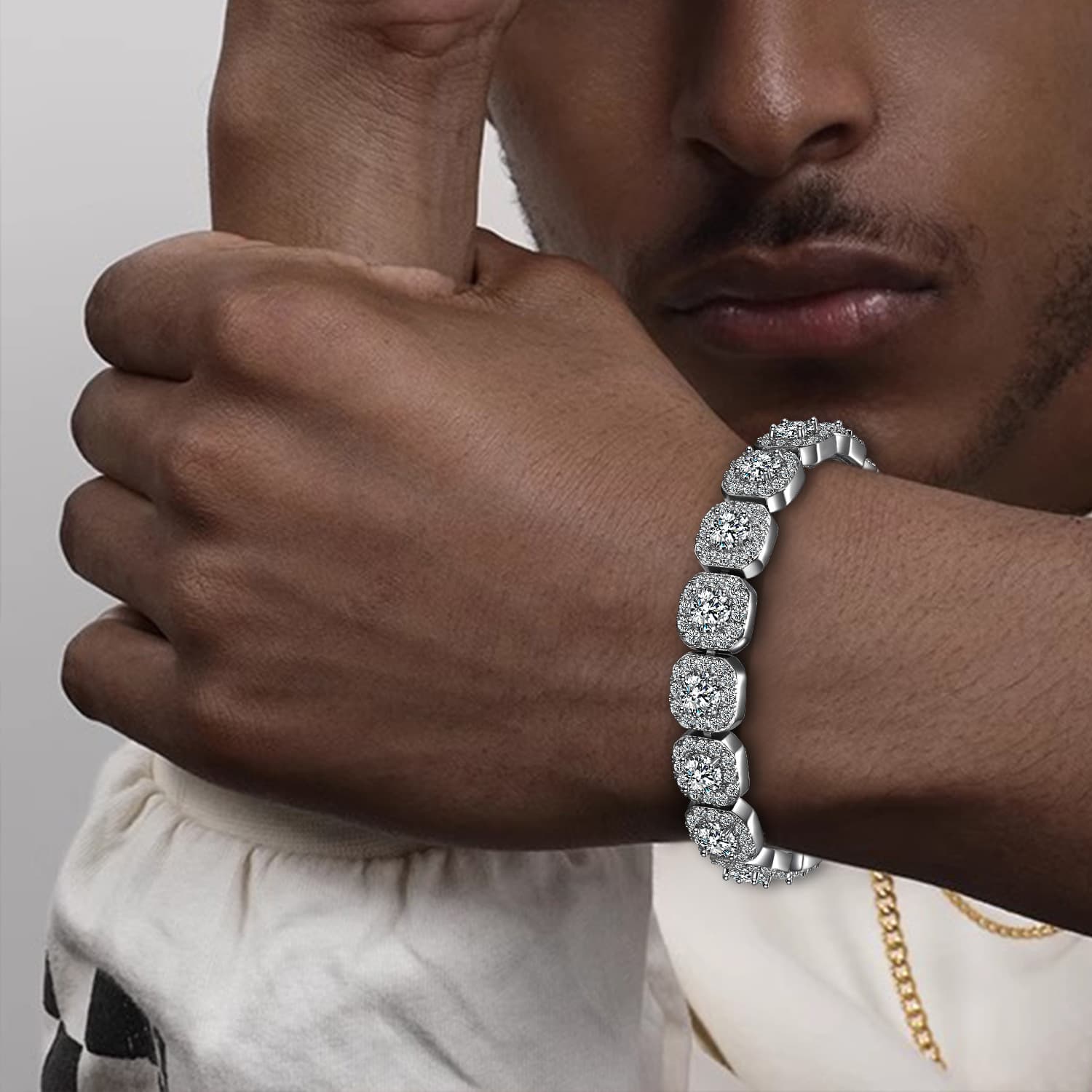 Men's Jewelry Set Fashion Cuban Bracelet Rock Sugar Chain Zircon Tennis Bracelet Flip Cover Men's Hand Jewelry Trend