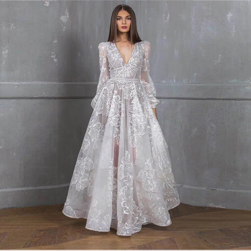 Women's beaded dress lace embroidery wedding dress evening gown banquet dress