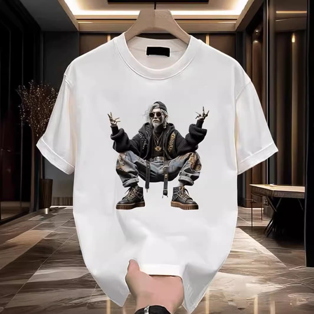 Men's Clothing Hip Hop Old Man Printed Short Sleeved T Shirt Men's Summer New Ins Trendy Brand T Shirt Trendy Round Neck Loose Top