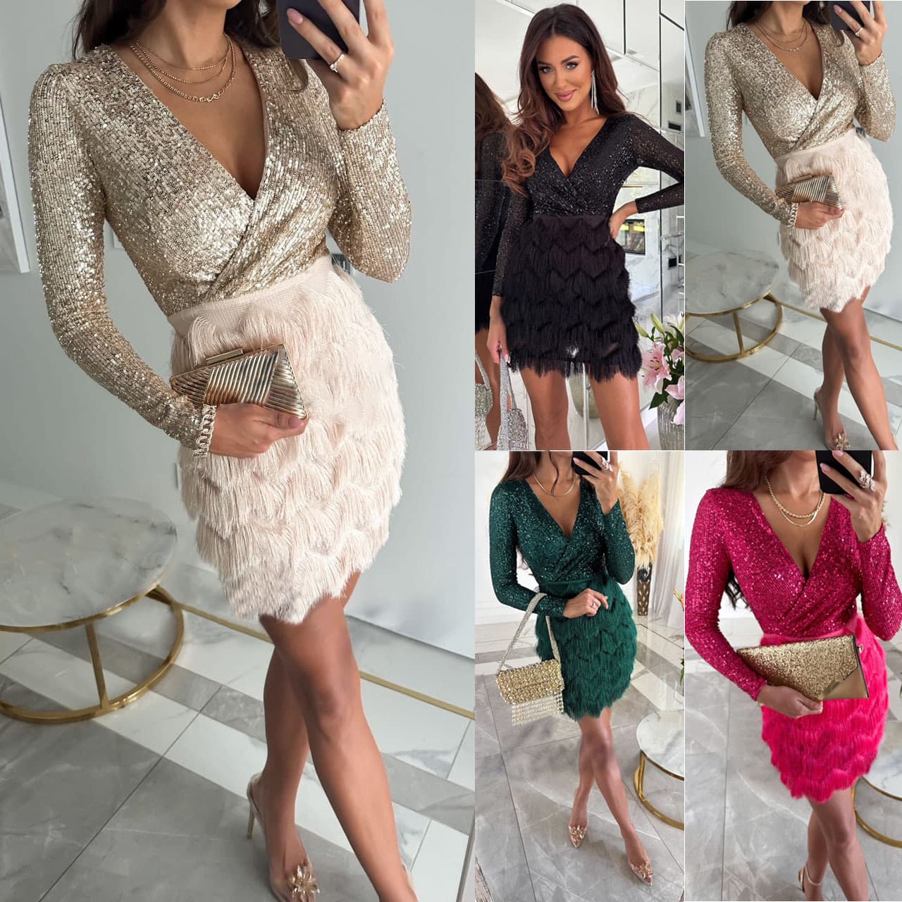 Women's Clothing autumn and winter new party sequined multi color dress INS casual loose women's dress
