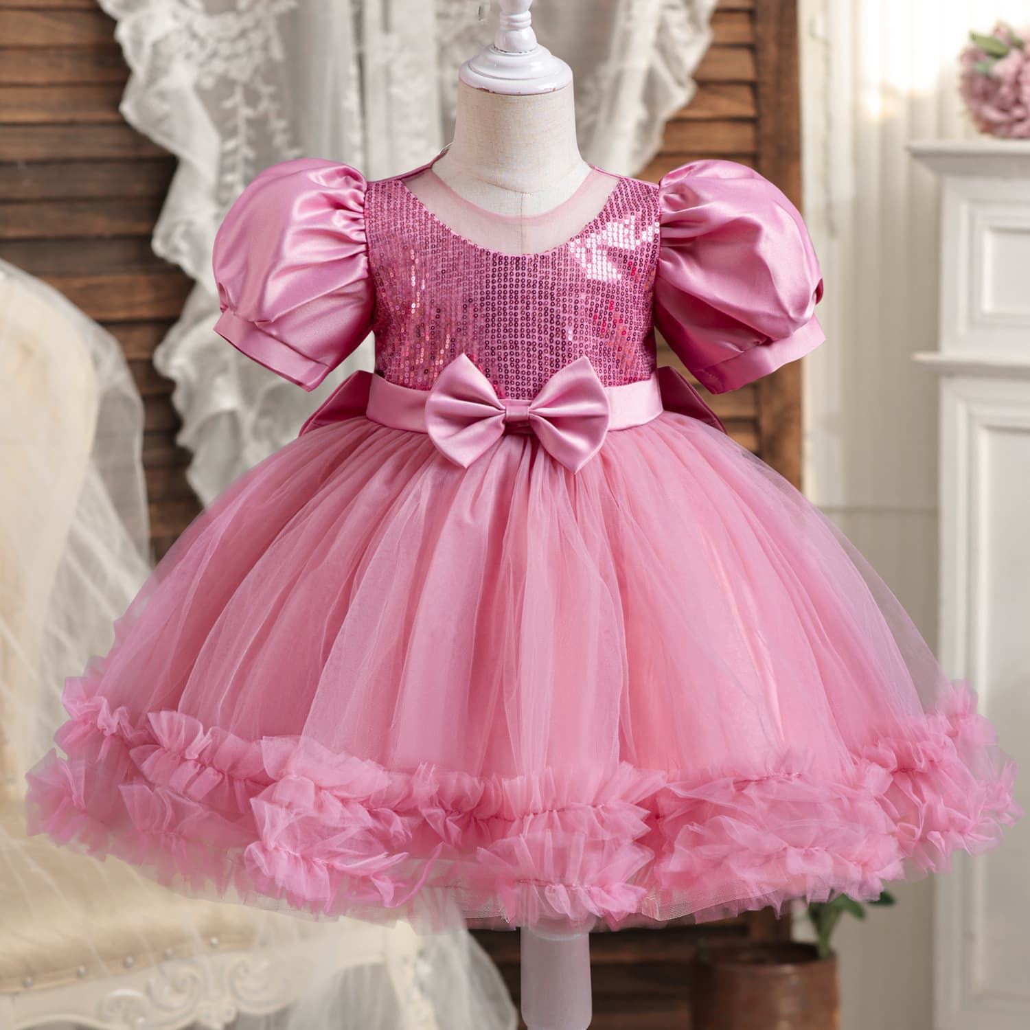 Mother&kids Princess dress girl's fluffy gauze flower girl wedding dress little girl catwalk children's evening dress host piano performance dress