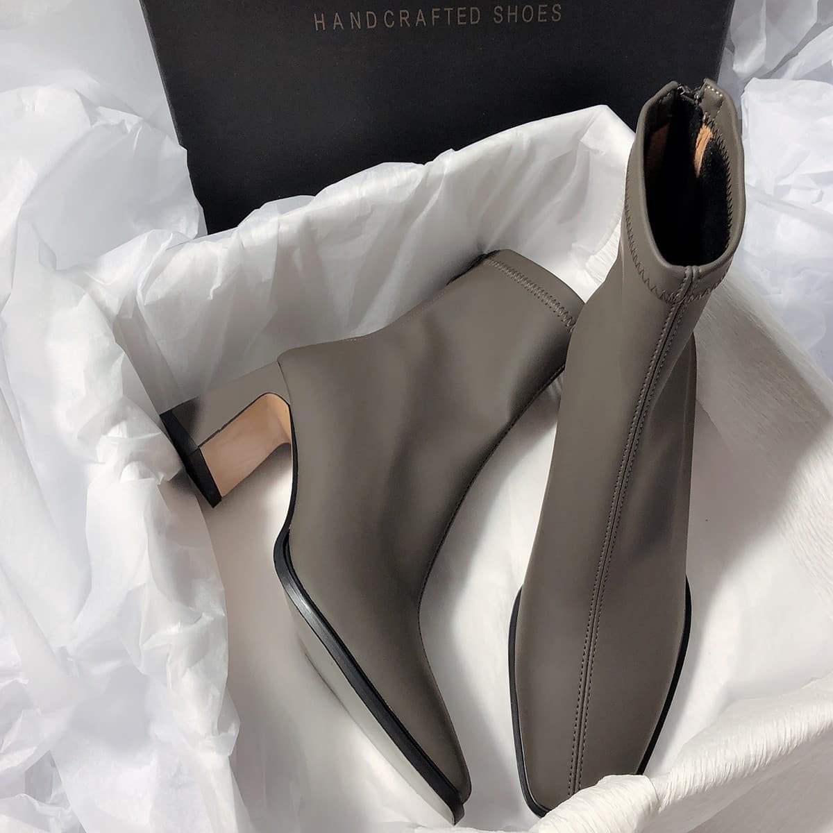 High Women Thick Heel Elastic Short 2025 New Autumn French Square Toe Single Fashionable Elegant Ankle Boots