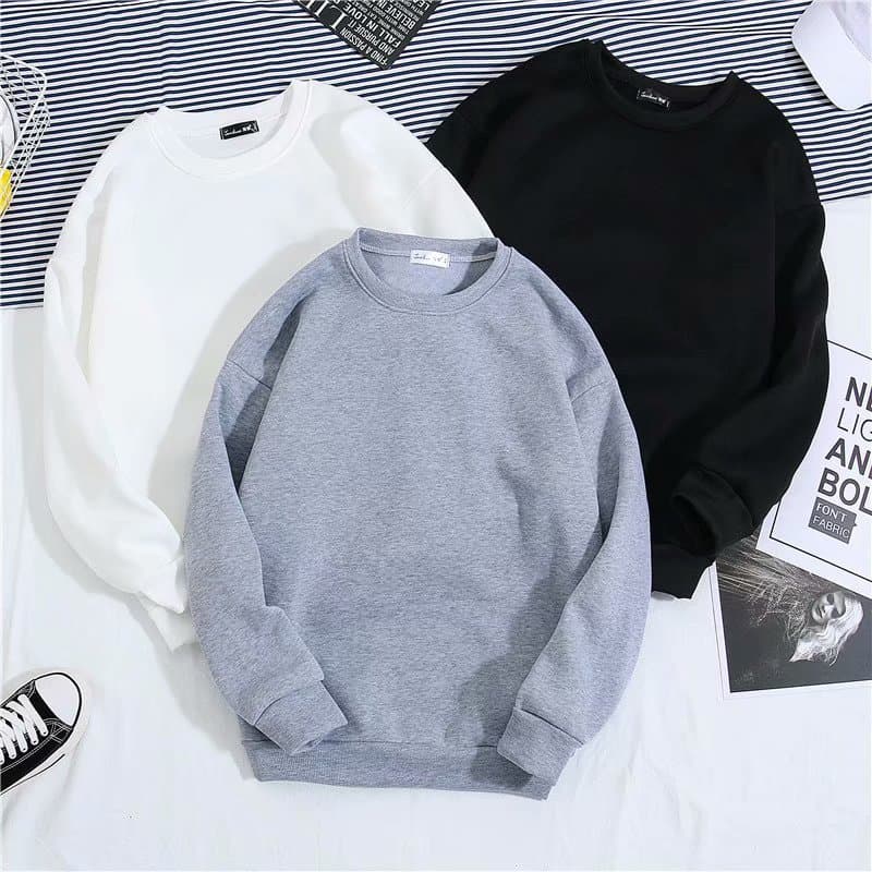 Men's Clothing men's spring and autumn casual plus velvet bottoming top round neck loose pullover solid color sweater men