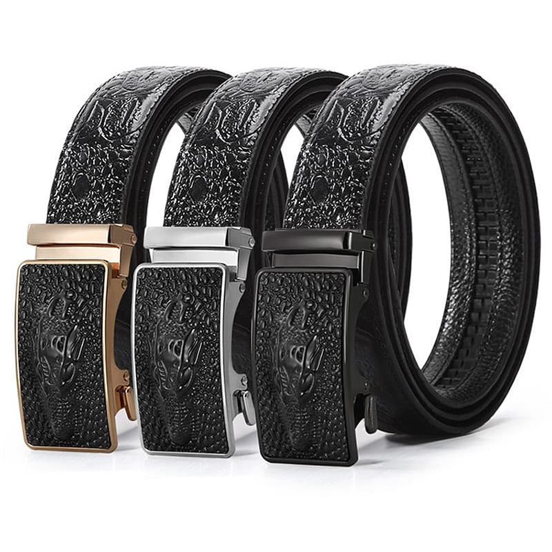 VOOTHOST Genuine Leather Belt For Man Brand Male Belts Automatic Buckle Men Crocodile Pattern Strap F0008