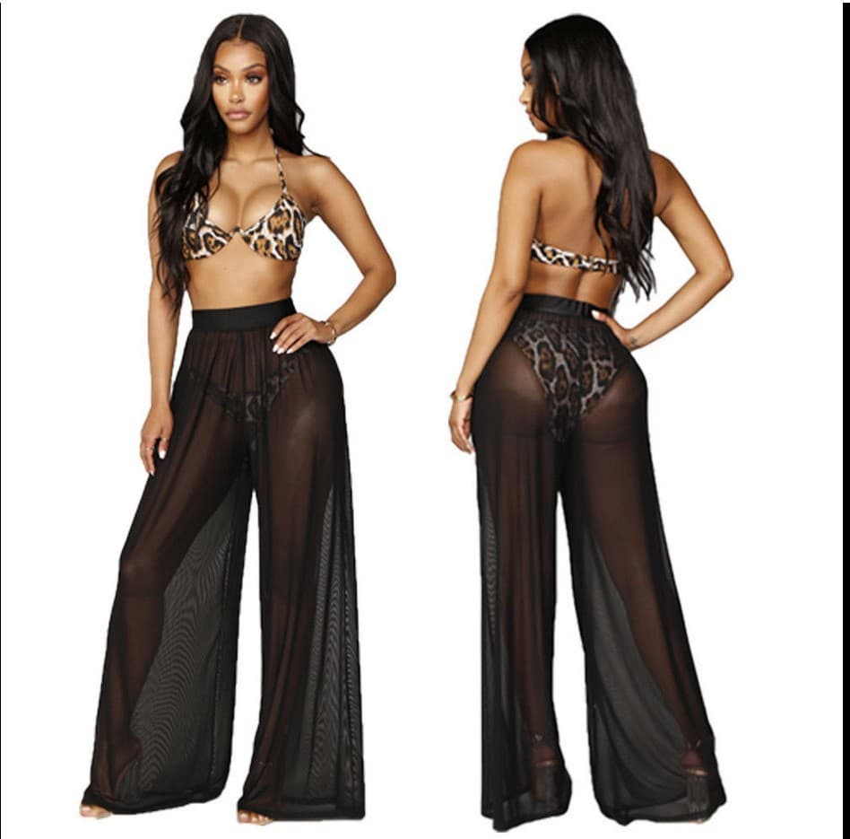 Women's Intimates large size erotic lingerie set sexy mesh skin friendly see through wide leg pants sunscreen