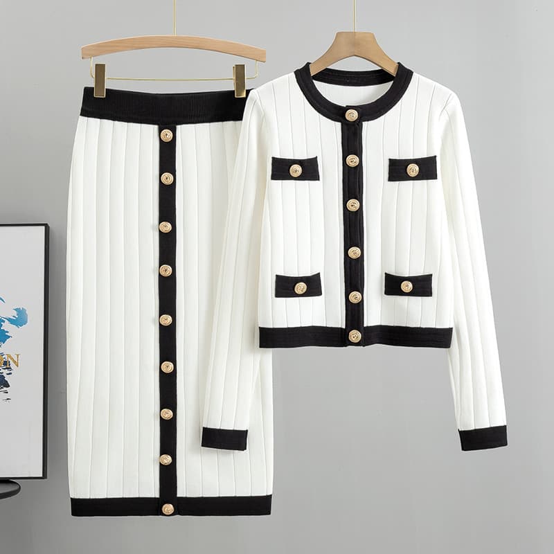 Women's Clothing Suit Skirt Temperament Lady Skirt Knitted Cardigan Two Piece Dress