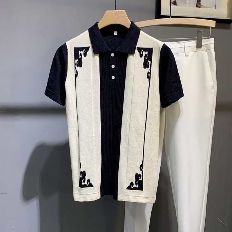 Men's Clothing Summer new business short sleeved polo shirt men's style fashion British knitted half sleeved lapel T shirt high end