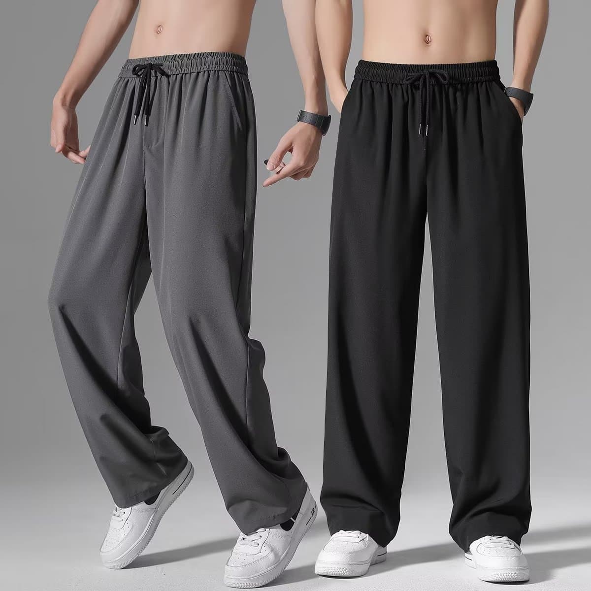 Clearance check counter to withdraw ice silk casual pants men's summer quick-drying drape loose thin straight long pants