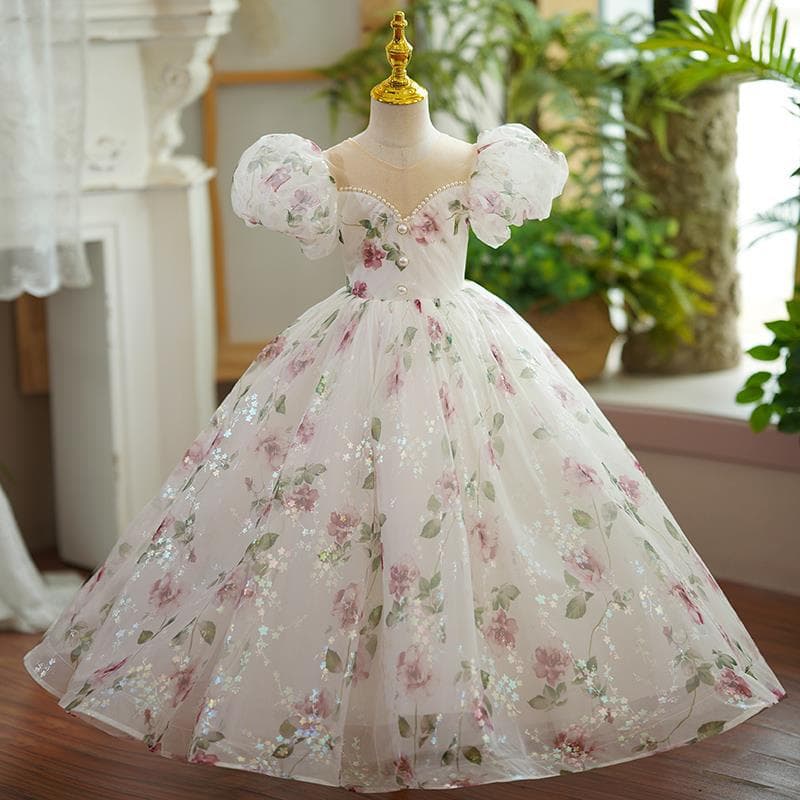 Girls Runway Dress Long Princess Dress For Children's Birthday Little Host Outfit Summer Flower Girl Piano Performance