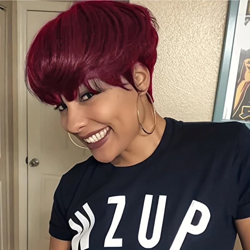 Pixie Cut Human Hair Wigs For Women Natural Black Remy Hair Full Machine Made Wigs