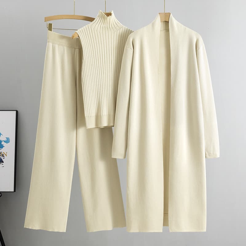 Women's Clothing Autumn And Winter New Lazy Temperament Knitted Suit Sleeveless Vest Sweater Cardigan Pants Three Piece Set