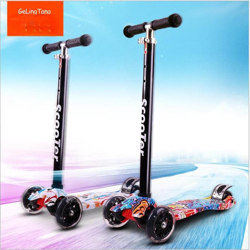 Gelingtong Graffiti Scooter 3-6-8 Years Old Four-Wheel Flashing Children's Bike Detachable