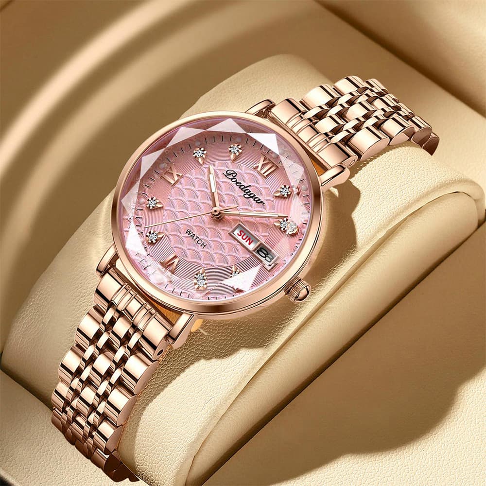 Top Elegant Women's Watches Stainless Steel Date Week Woman Watch Waterproof Luminous Fashion Ladies Watch Quartz Reloj