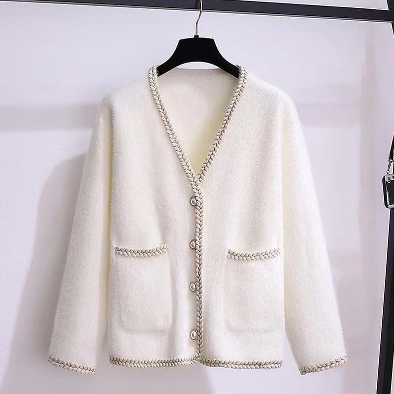 Women's Clothing loose mink velvet solid color sweater lazy style knitted cardigan female coat female