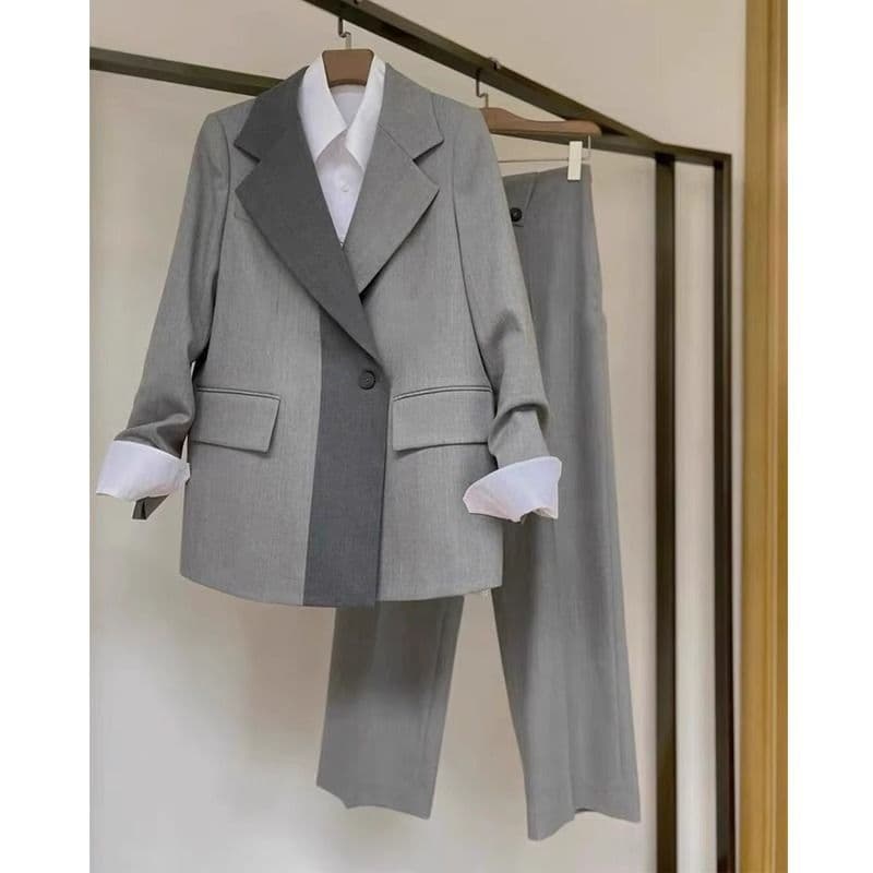 Women's Clothing Professional Fashion Blazer & Wide Leg Pants Set - Comfortable Office & Casual Outfit (Gray Blazer / Gray Blazer & Pants, S/M/L/XL)​