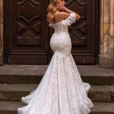 Women's Large Size Lace One Shoulder Long Dress With Train Hip Fishtail Wedding Dress Out Of The Main Yarn Long Dress