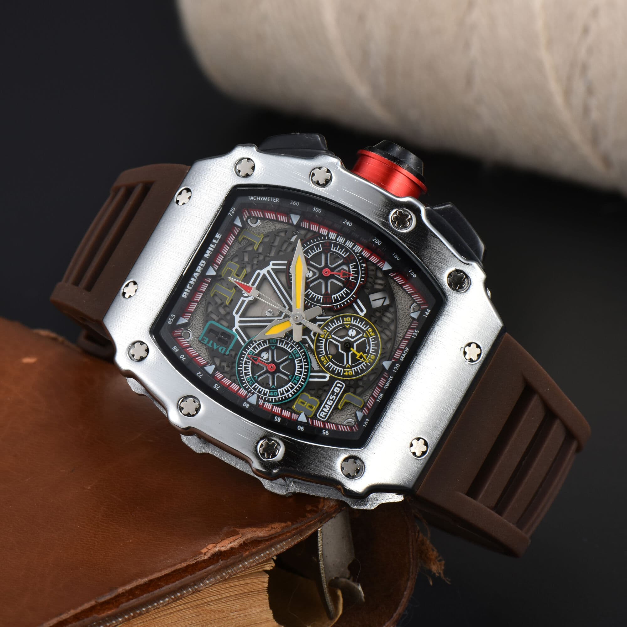 Montre à quartz multifonctionnelle pour homme, cadran creux, tendance, véritable, 6 broches