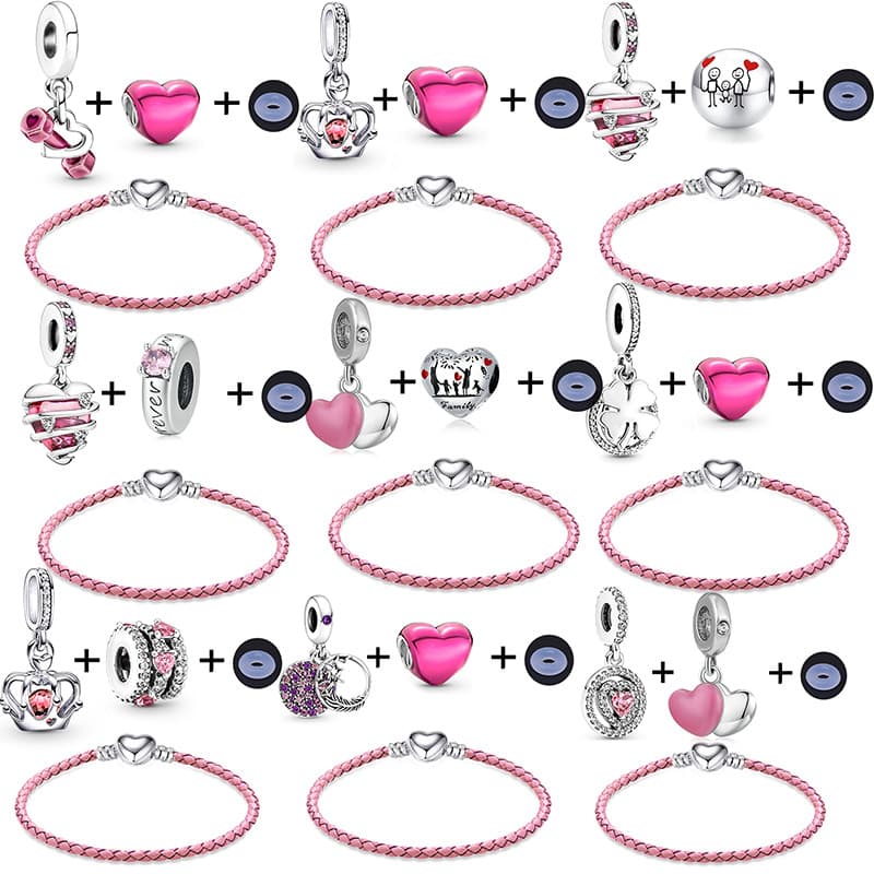 Charm Bracelets Simple Design Luxury Accessories Diy Pink Leather Bracelet Love Crown String