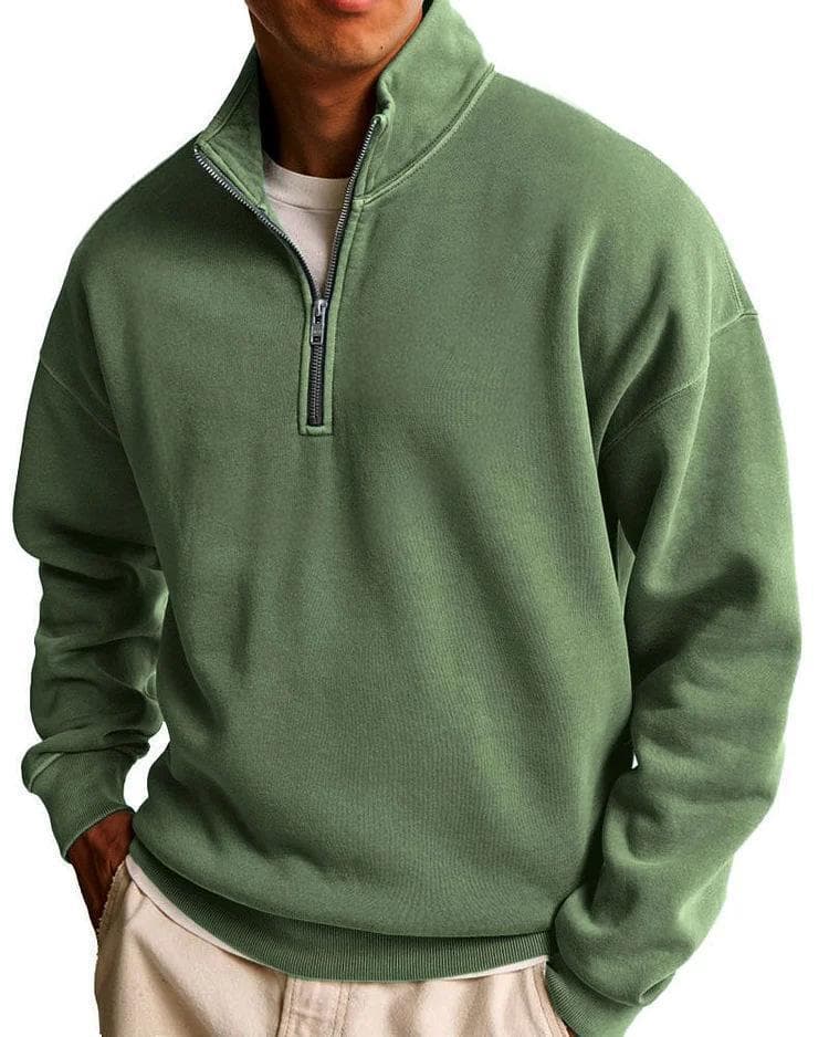 Sweat à capuche pour homme, coupe ample et simple, manches longues, fermeture éclair, couleur unie et col montant