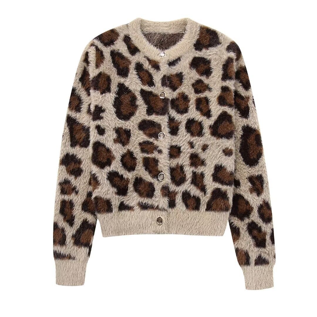 Women's Clothing Winter New Women's Round Neck Animal Pattern Jacquard Fur Effect Knitted Sweater Jacket